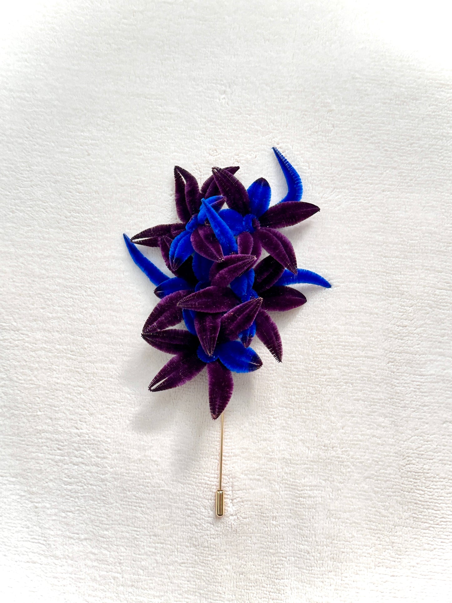 "The Winter": Statement Silk Velvet Flower Brooch in Royal Blue and Purple