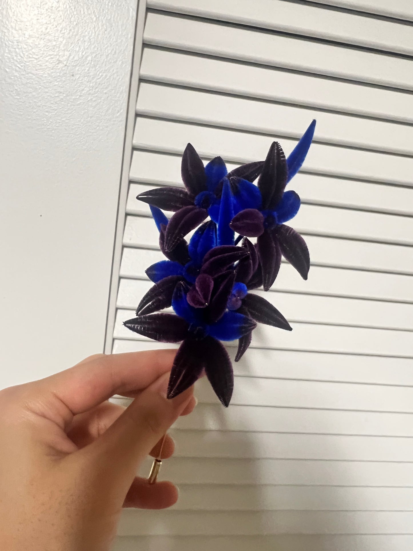 "The Winter": Statement Silk Velvet Flower Brooch in Royal Blue and Purple